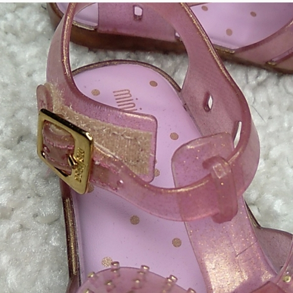 MINI MELISSA BOW Jelly Sandals Pink/ With Gold Dots Size 7 - Picture 8 of 14